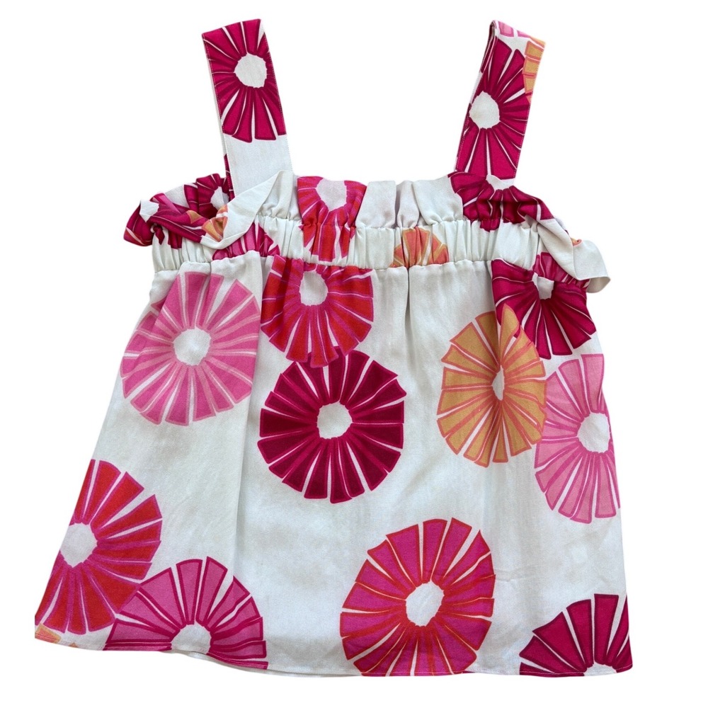 Crosby by‎ Mollie Burch Pink Orange Floral Ruffle Neck Tank Top Sleeveless Small